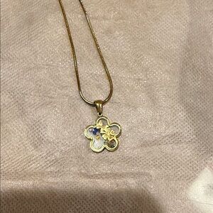 Floral Gold Necklace with Multicolor Pendant